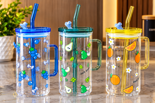 Butterfly Glass Jar with Wooden Lid & Straw