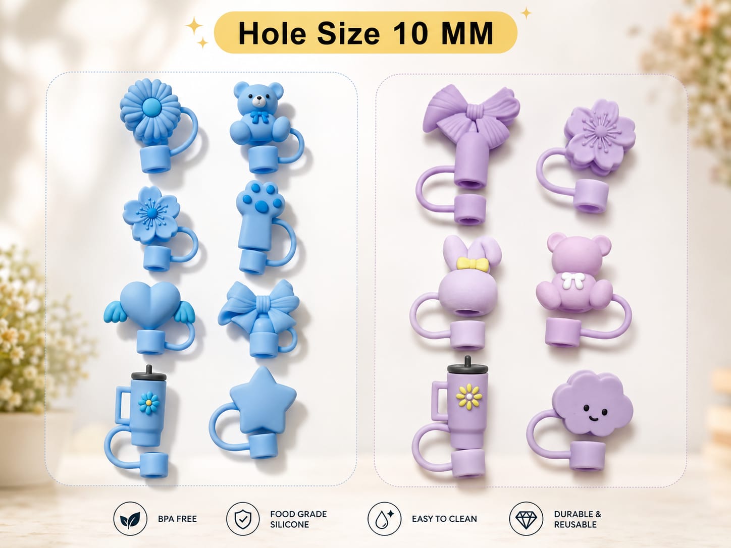 Premium Silicone Flower Straw Topper for Tumblers – Reusable Dust-Proof Straw Cap