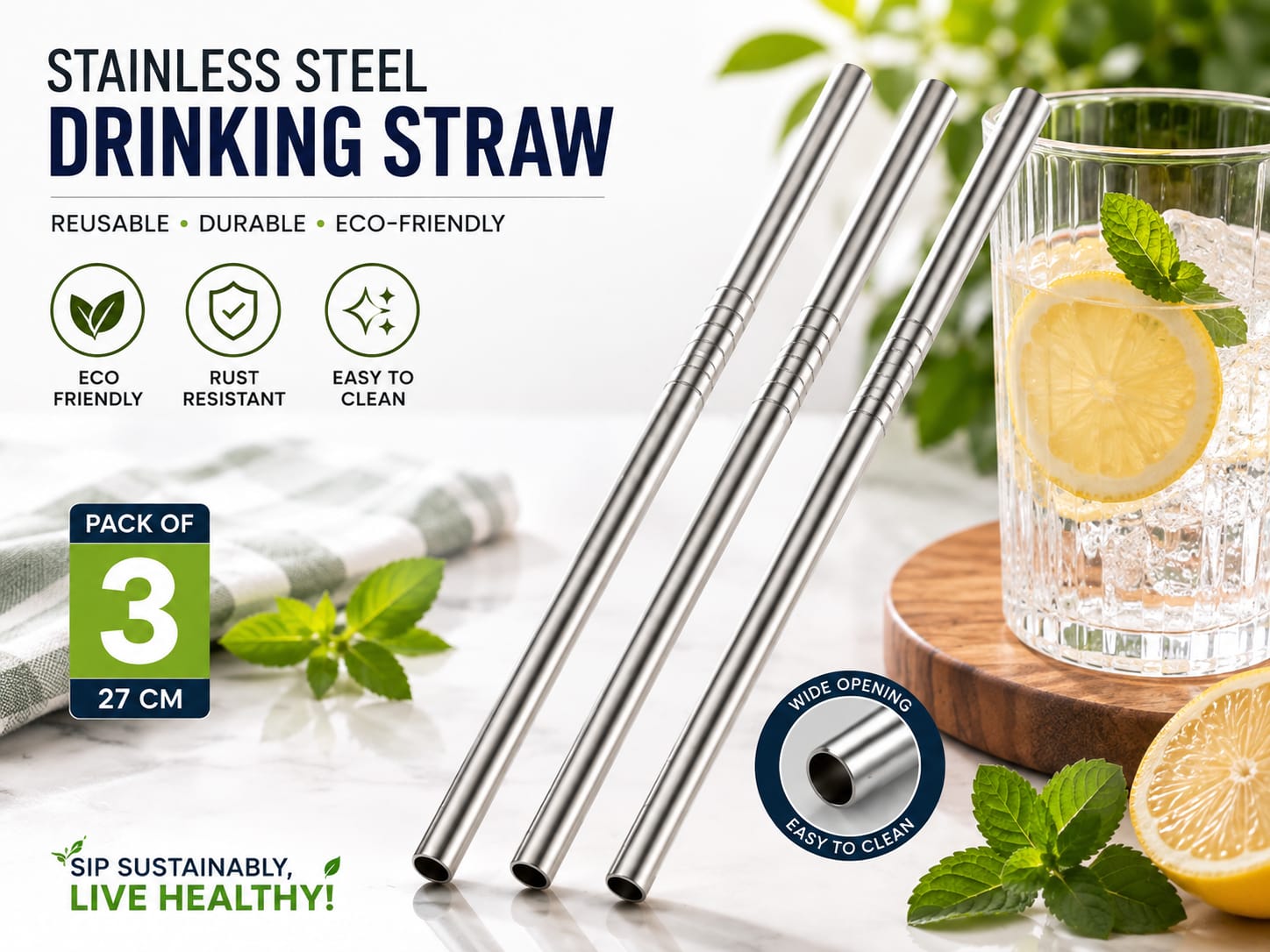 Premium Reusable Stainless Steel Tumbler Straw – Food Grade Metal Drinking Straw