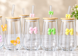 Aesthetic Glass Sipper with Wooden Lid & Straw